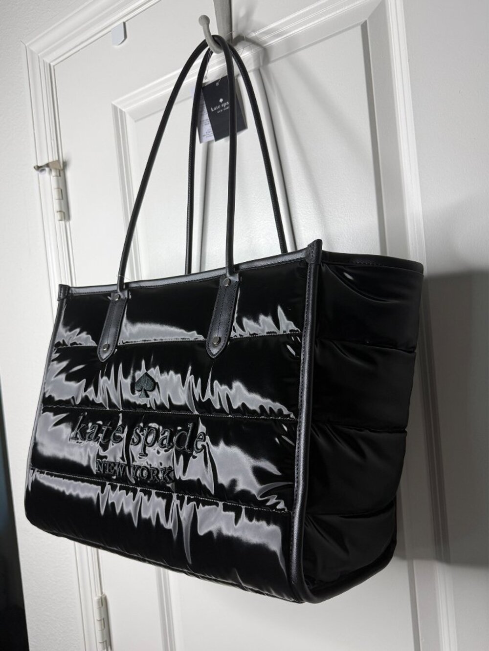 NEW Kate Spade Ella Puffy Black XL Tote Bag Nylon Leather Trim Travel Work Zip